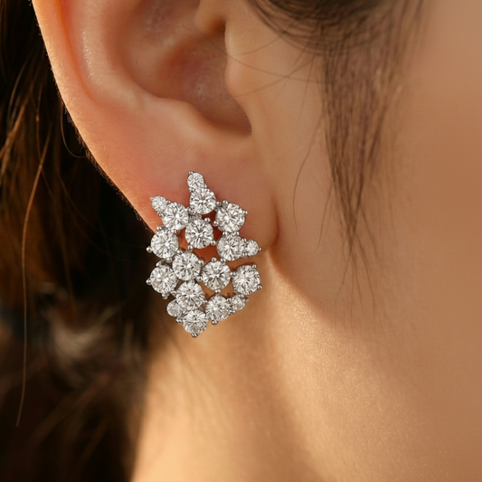 Sterling Silver Small Cluster CZ Stud Earring