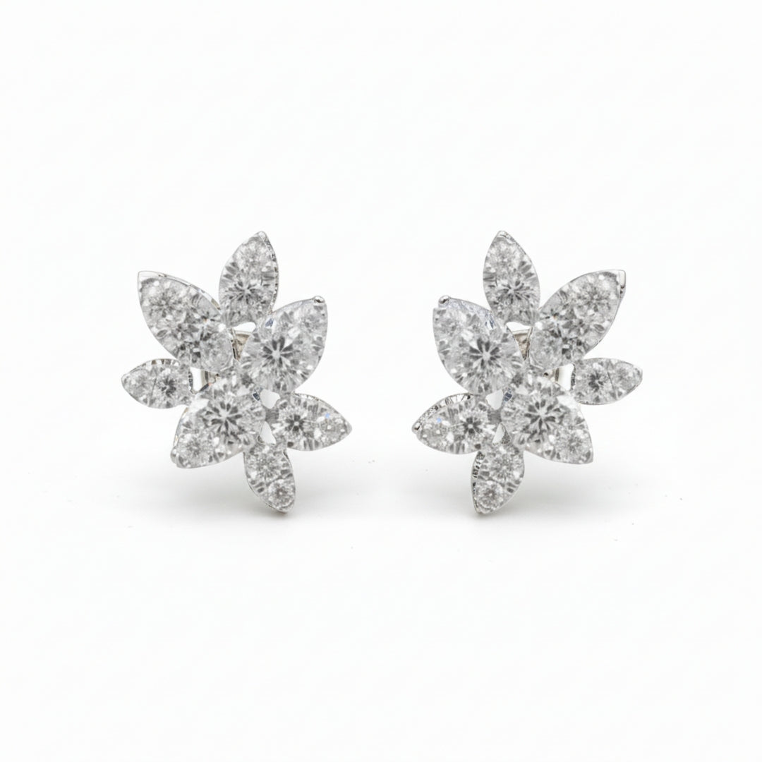 14K Gold Diamond Cluster Stud Earrings - 1.95 CTW