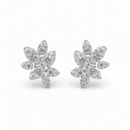 14K Gold Diamond Cluster Stud Earrings - 1.95 CTW
