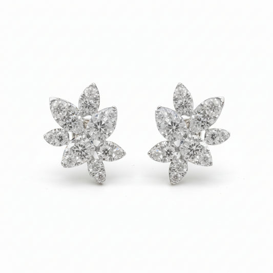 14K Gold Diamond Cluster Stud Earrings - 1.95 CTW