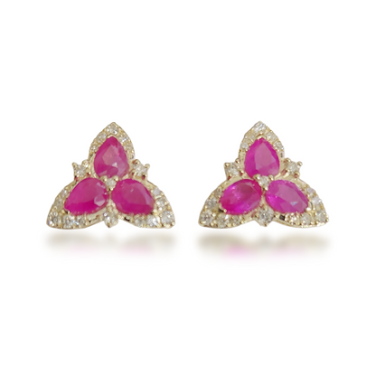 10k Gold and Ruby Triangular Stud Earrings