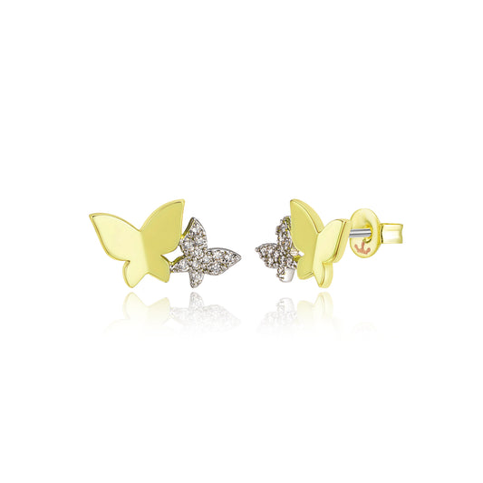 Titanium Post Two Tone Double Butterfly CZ Stud Earring