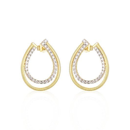 Sterling Silver Two Tone CZ Front Back J Hoop Teardrop Earrings