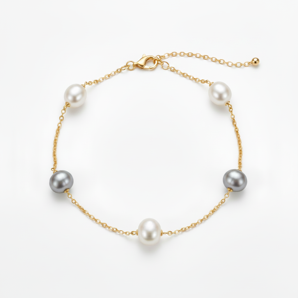 Sterling Silver Pearl Tin Cup Bracelet