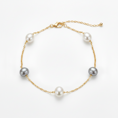 Sterling Silver Pearl Tin Cup Bracelet