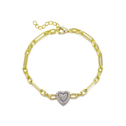 Gold-Plated Sterling Silver Bracelet with CZ Center Heart