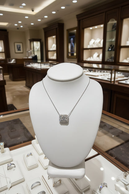 14K Radiant or Emerald Cut Halo CVD Lab Grown Diamond Necklace