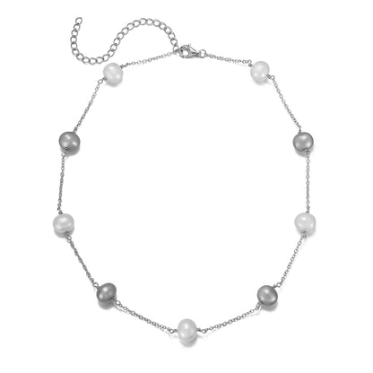 Sterling Silver Pearl Tincup Necklace