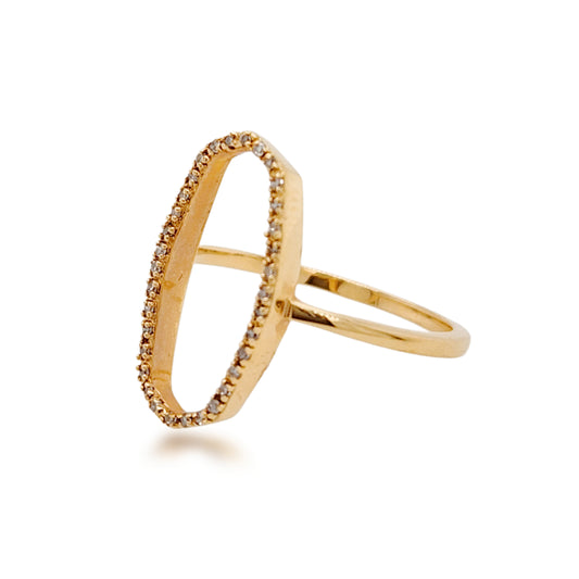 14k Gold Micropave Diamond Hexagon Ring