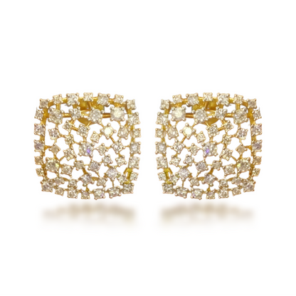 Sterling Silver Gold-Plated Cushion Sprinkled Cluster Stud Earrings