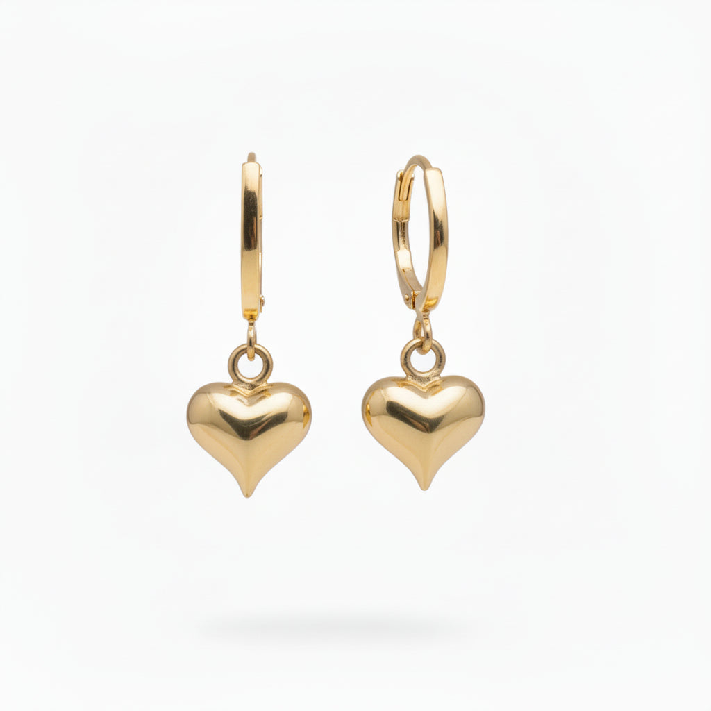 Surgical Steel Puffy Heart Shaped Dangle Earrings