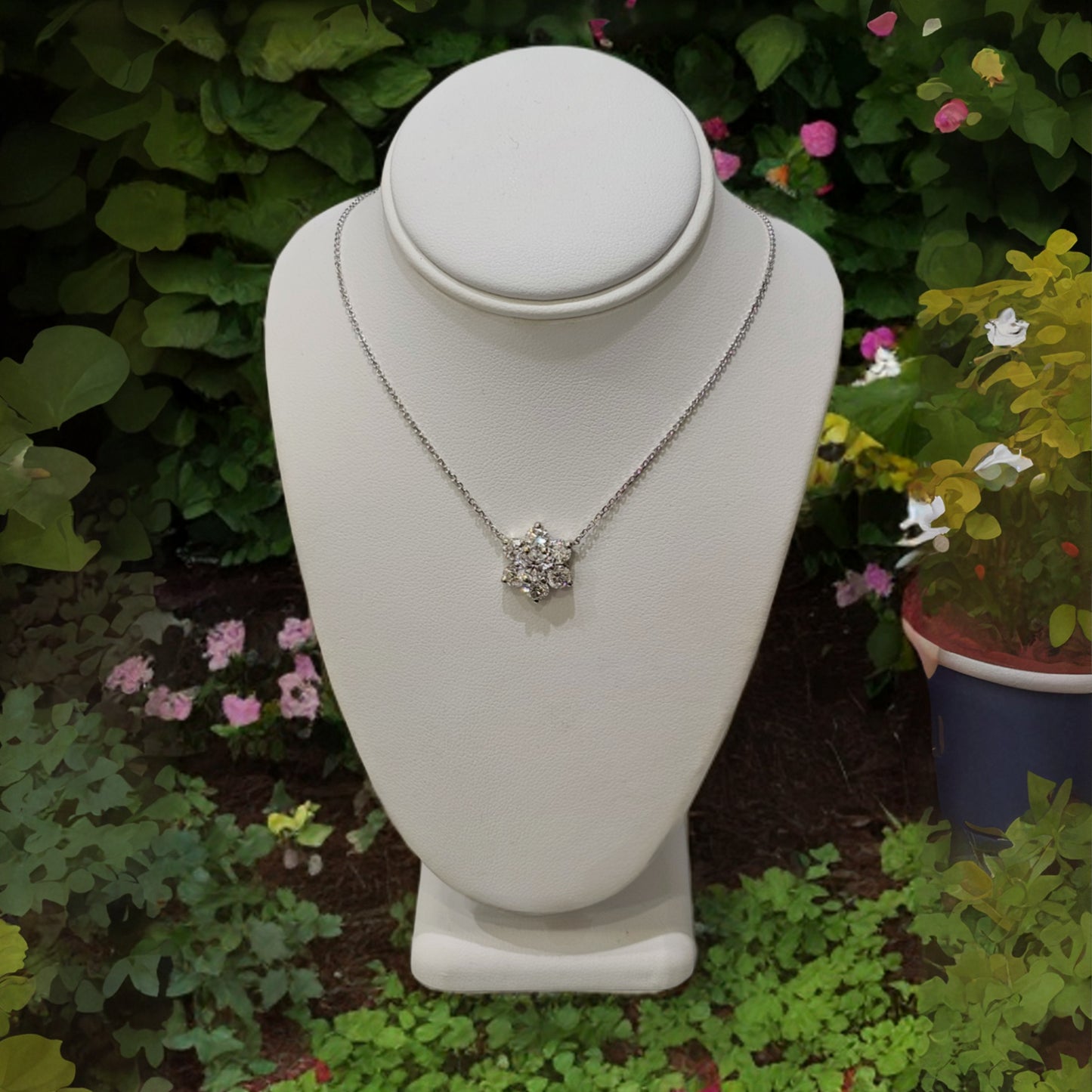 Lab Grown Diamond Flower Cluster Pendant Necklace