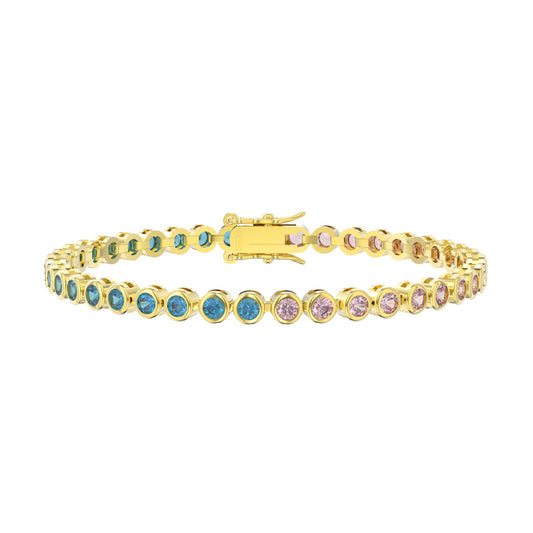 Sterling Silver Bezel Set Round Color Stone Tennis Bracelet