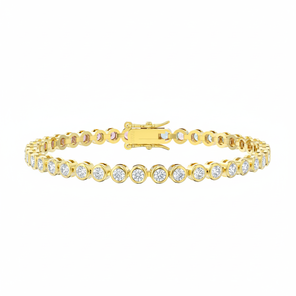 Sterling Silver Bezel Set Round Color Stone Tennis Bracelet
