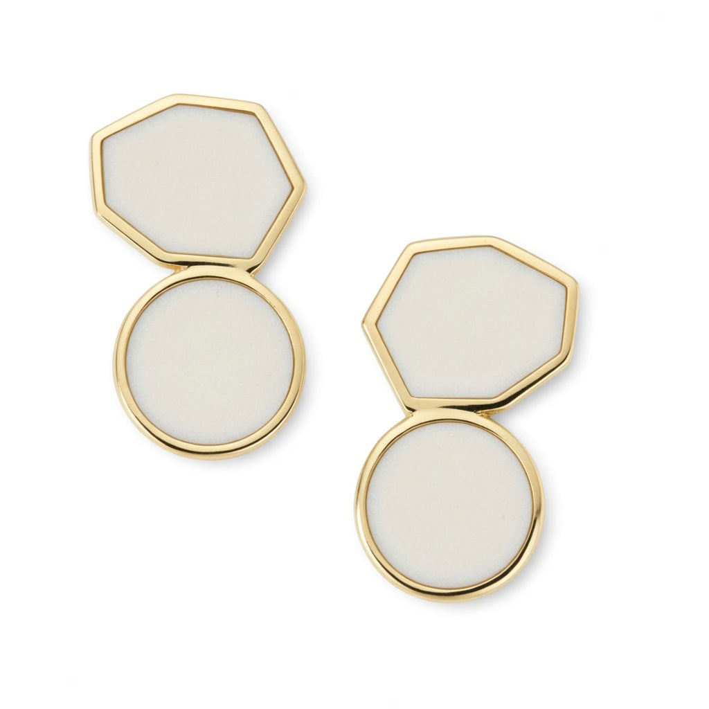 Sterling Silver Gold Plated Mother of Pearl Round and Natural Shape Stud Earring