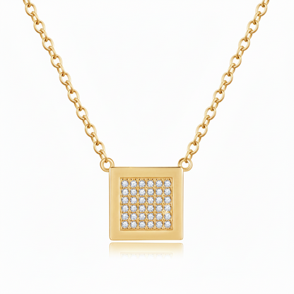 Gold Plated Sterling Silver Pave Cubic Zirconia Square Pendant Necklace