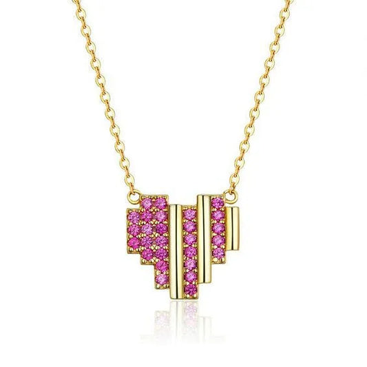 Sterling Silver Gold Plated With Fuchsia CZ Stripes Necklace