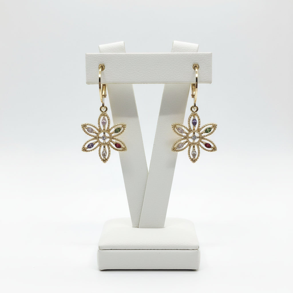Gold Plated Surgical Steel Flower With Colored Stone Earring