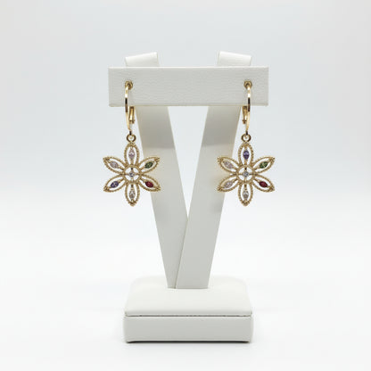 Gold Plated Surgical Steel Flower With Colored Stone Earring