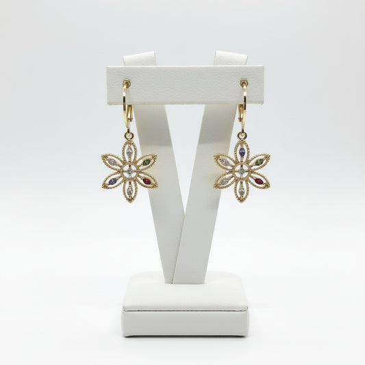 Gold Plated Surgical Steel Flower With Colored Stone Earring