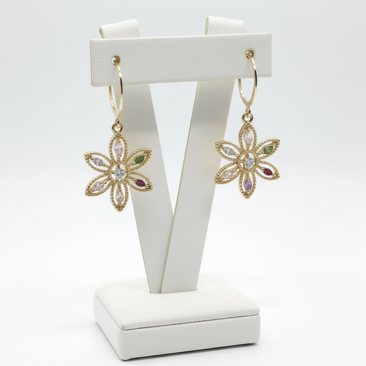 Gold Plated Surgical Steel Flower With Colored Stone Earring