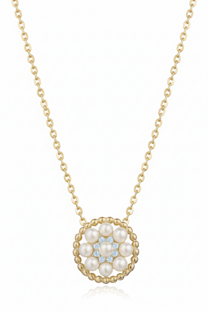 Vintage Pearl Gold Plated Sterling Silver with CZ Halo Necklace