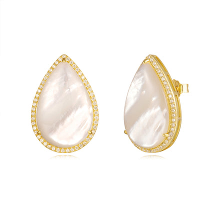 Sterling Silver Gold Plated Mother of Pearl Teardrop Stud Earrings