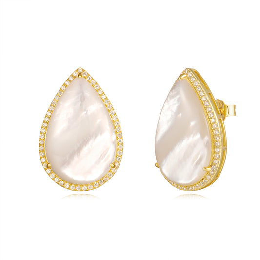 Sterling Silver Gold Plated Mother of Pearl Teardrop Stud Earrings