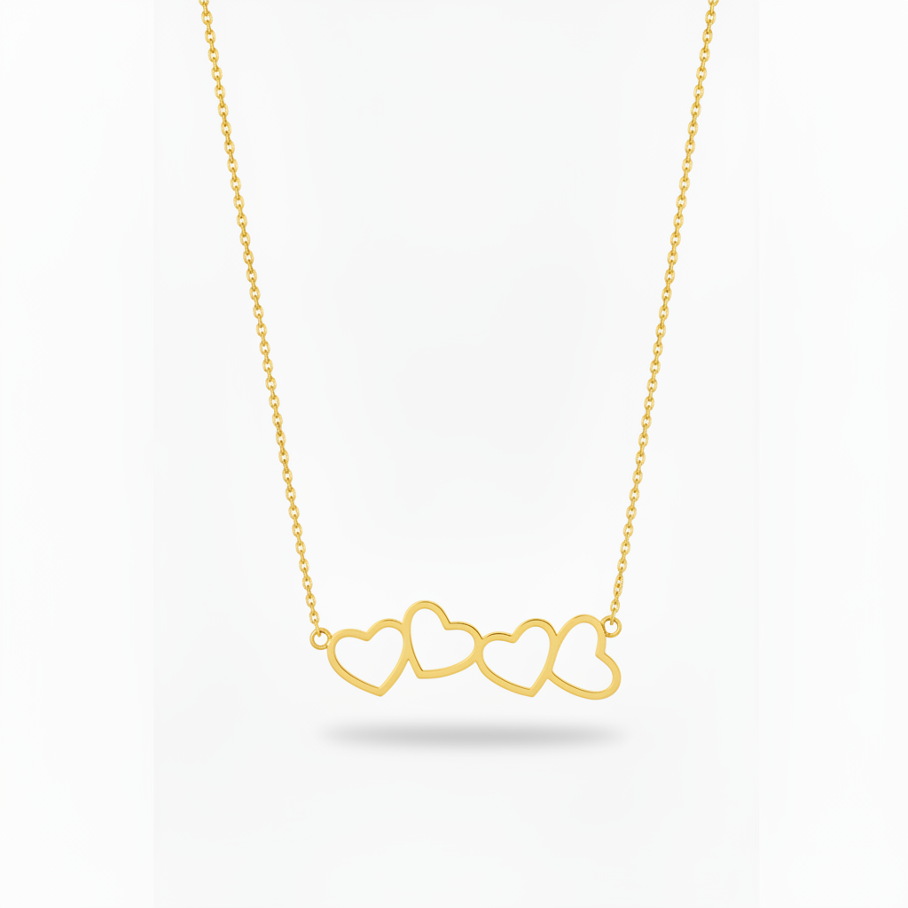Gold Plated Sterling Silver Four Heart Necklace