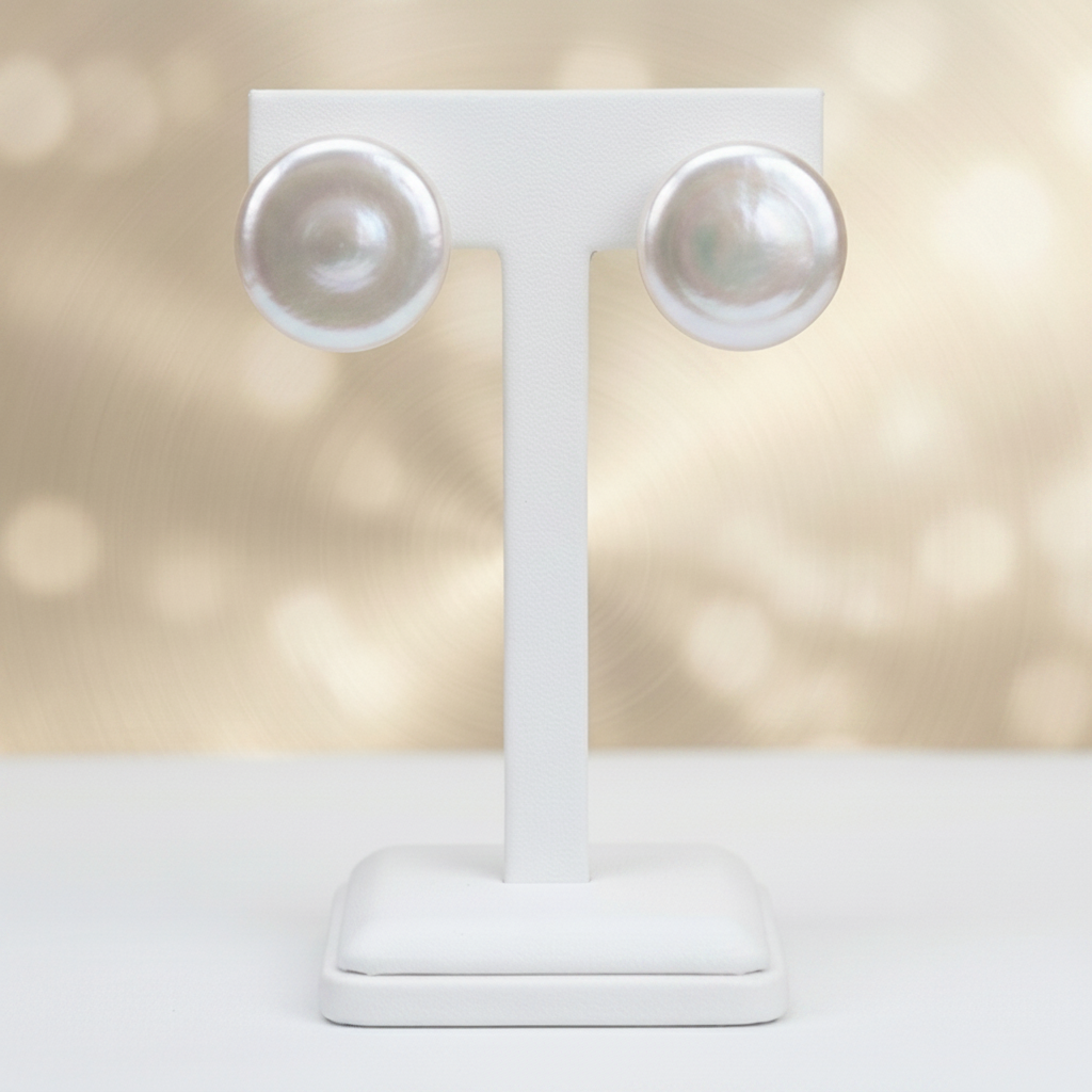 Coin Pearl Stud Earrings