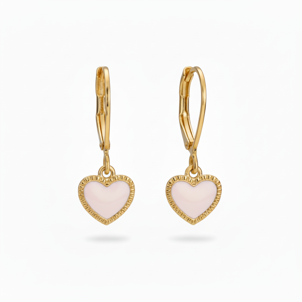 Enamel Heart Dangle Earrings - Surgical Steel Leverbacks