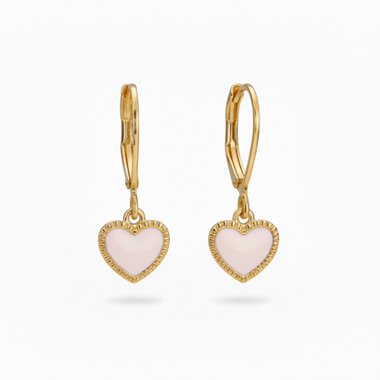 Enamel Heart Dangle Earrings - Surgical Steel Leverbacks