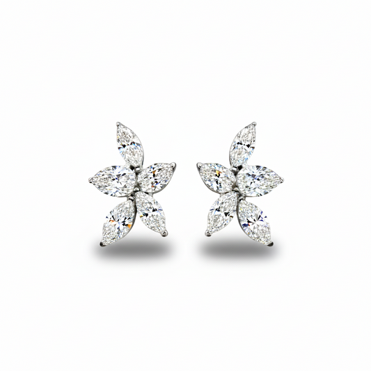 Lab-Grown Diamond Floral Stud Earrings 3.58ct 19mm (14k White Gold)