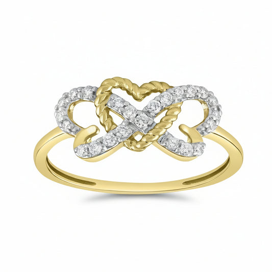 14K Yellow Gold Open Heart Ring with Inner Bow