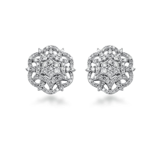 10K Gold Diamond Flower Stud Earrings