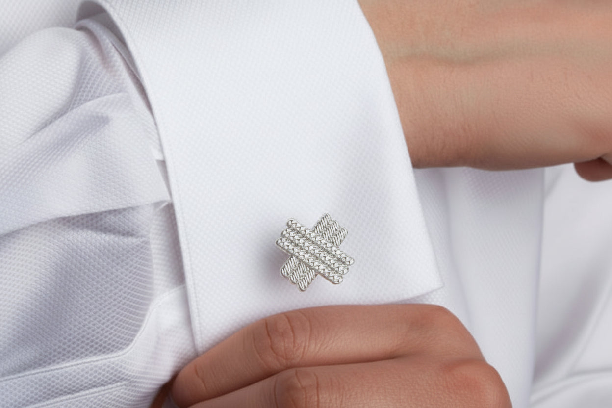 Rhodium Plated X Design Cufflinks