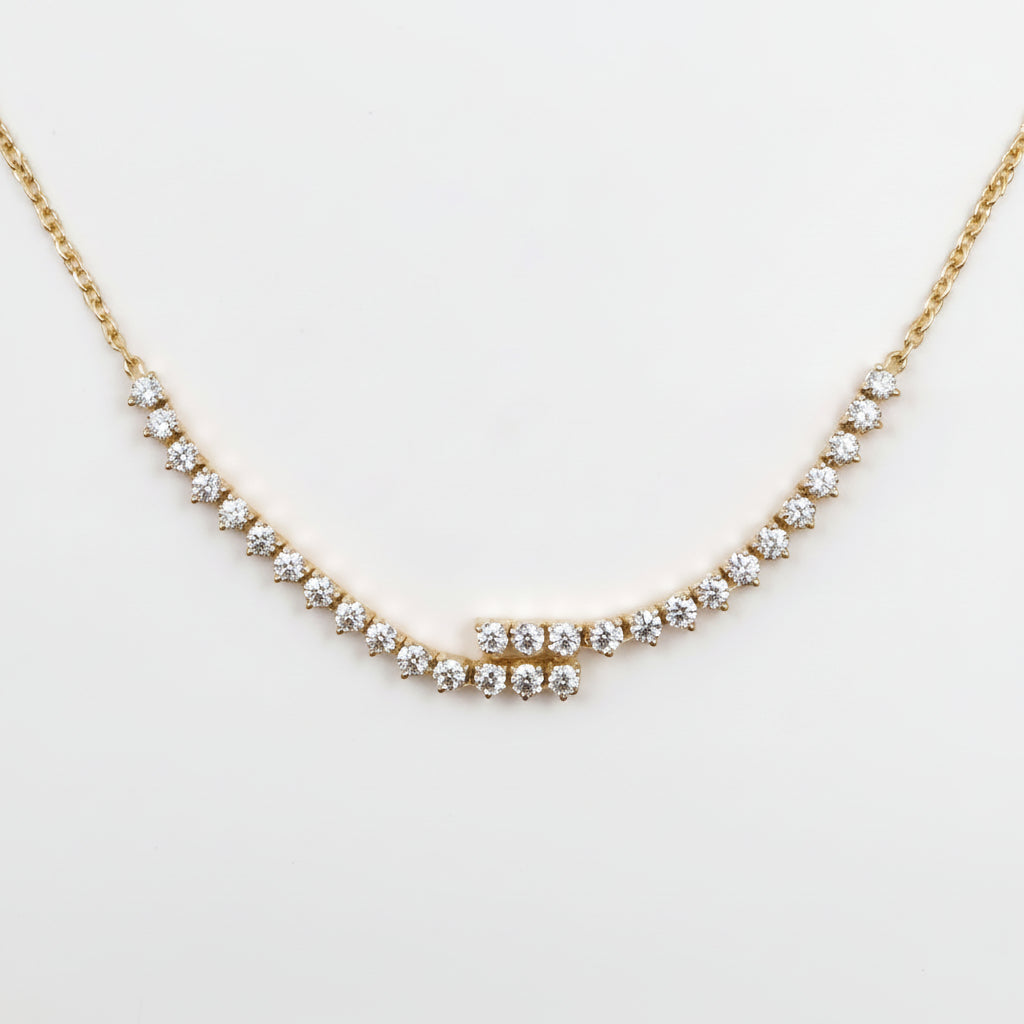 14K Yellow Gold CVD Diamond Curved Bar Necklace