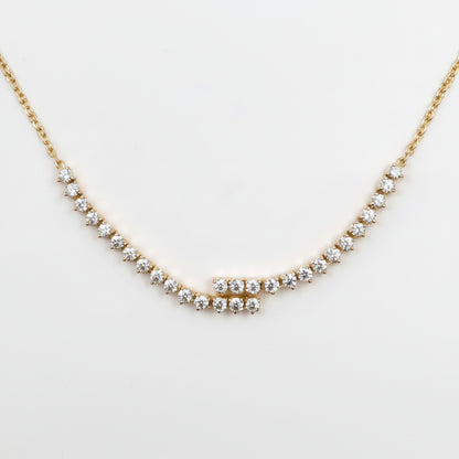 14K Yellow Gold CVD Diamond Curved Bar Necklace