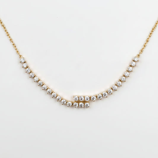14K Yellow Gold CVD Diamond Curved Bar Necklace