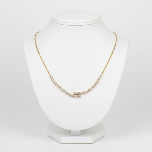 14K Yellow Gold CVD Diamond Curved Bar Necklace