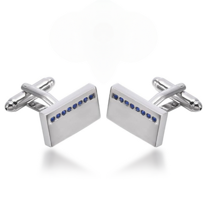 Rectangular Cufflinks with Blue Stone Stripe