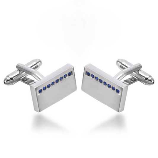 Rectangular Cufflinks with Blue Stone Stripe