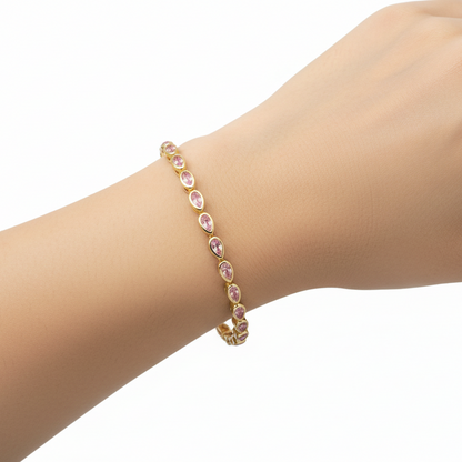 Sterling Silver Bezel Set Pear Shape Stone Tennis Bracelet