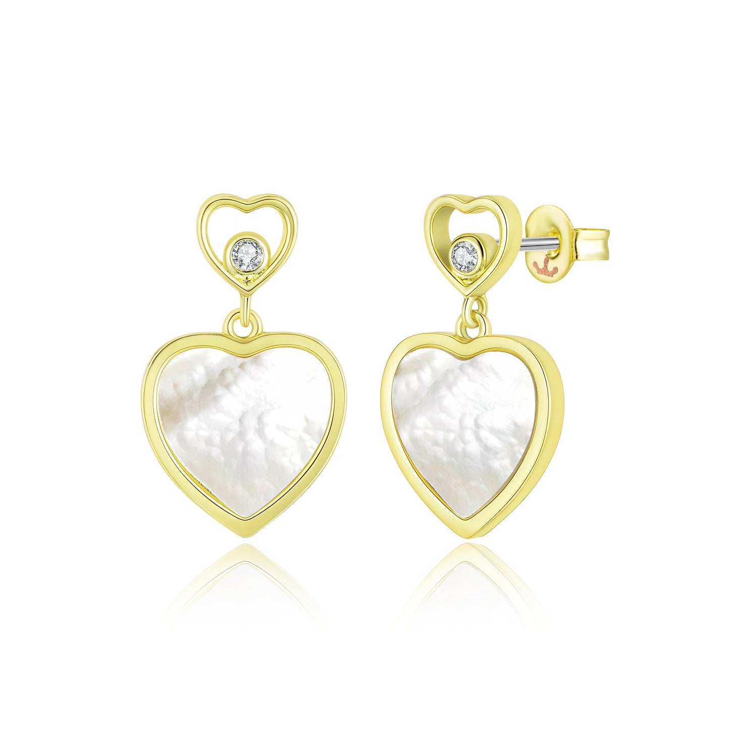 Surgical Steel Gold Plated Double Heart With Mother Of Pearl Earring
