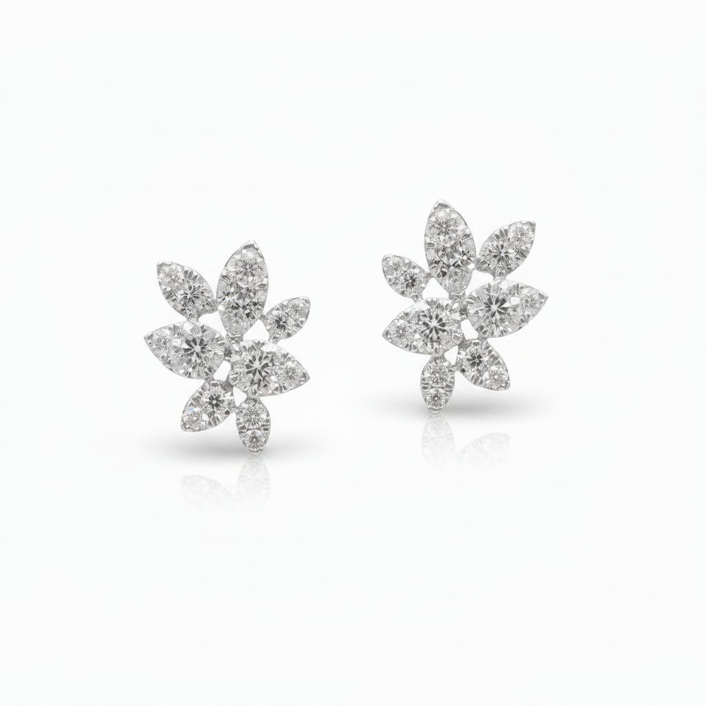 14K Gold Diamond Cluster Stud Earrings - 1.95 CTW
