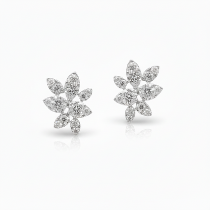 14K Gold Diamond Cluster Stud Earrings - 1.95 CTW