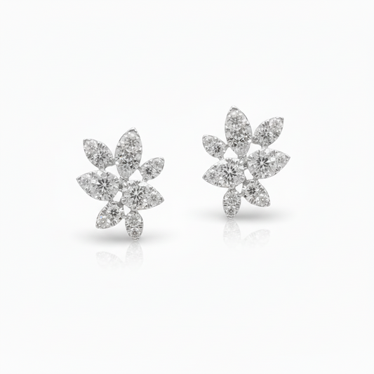 14K Gold Diamond Cluster Stud Earrings - 1.95 CTW