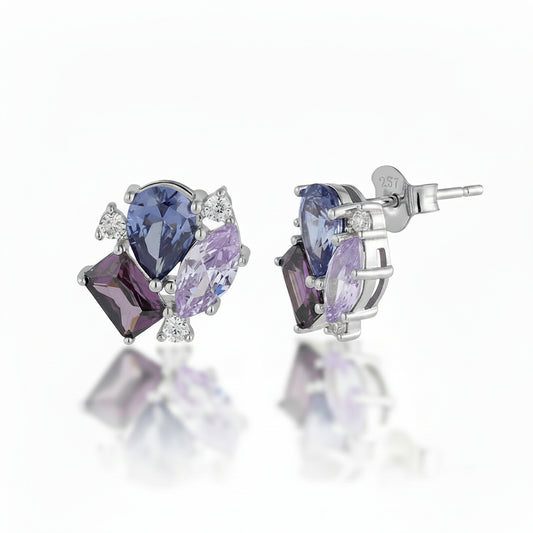 Sterling Silver Multi Shape Multicolor CZ Stud Earrings