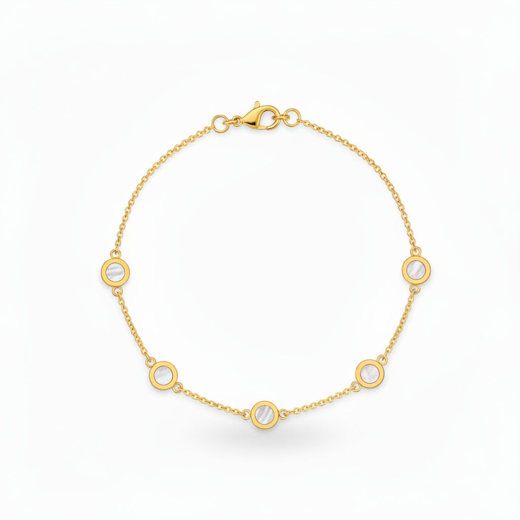 Sterling Silver Gold Plated Small Mother of Pearl Circles Bracelet