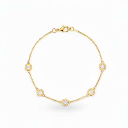 Sterling Silver Gold Plated Small Mother of Pearl Circles Bracelet